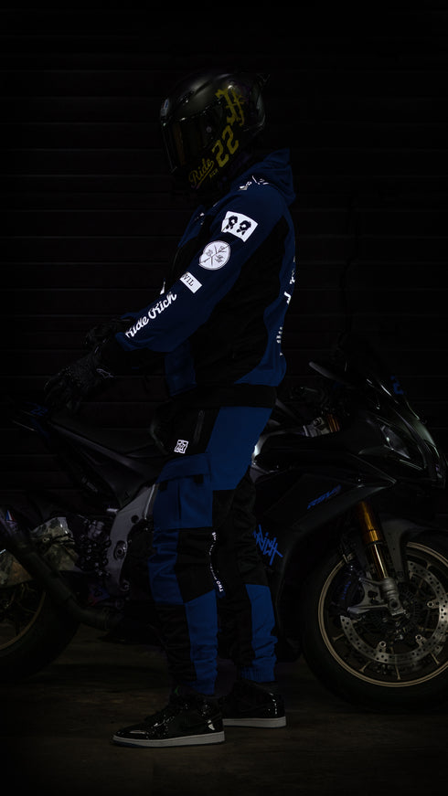 Ride Rich Regency V2 Flow Mesh Armoured GP Softshell Motorcycle Jacket - Blue